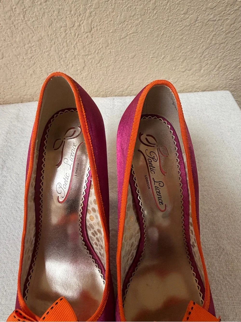 4/$20 Poetic License Peep-Toe Heels in Magenta and Orange